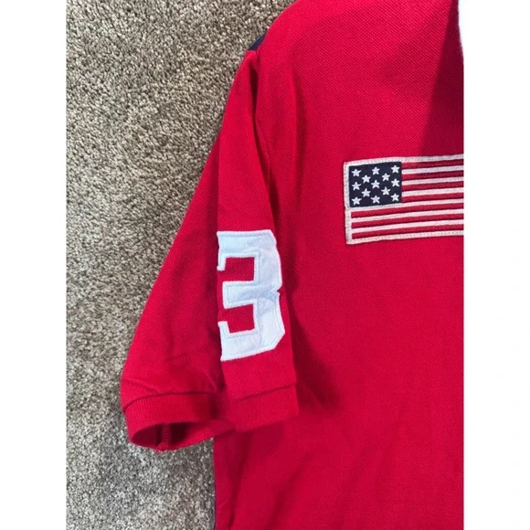 Polo Ralph Lauren Boys XL 18-20 Big Pony Red Navy Blue American Flag Polo Shirt - Picture 6 of 11